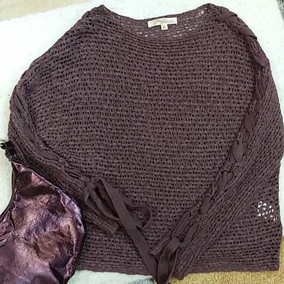 Rewind Knit Crop Long Sleeve Top. Size L. Sensual Pullover! Color Purple - Picture 2 of 5